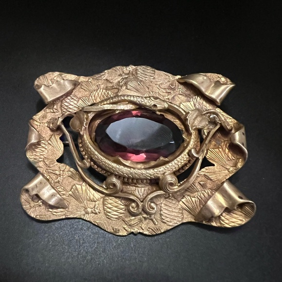 Jewelry - Victorian Art Nouveau Gold Gilded Snake Sash Pin Brooch